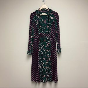 Boden Womens Chatsworth Green Pink Bloom Floral Dot Cecilla Midi Dress Size 8